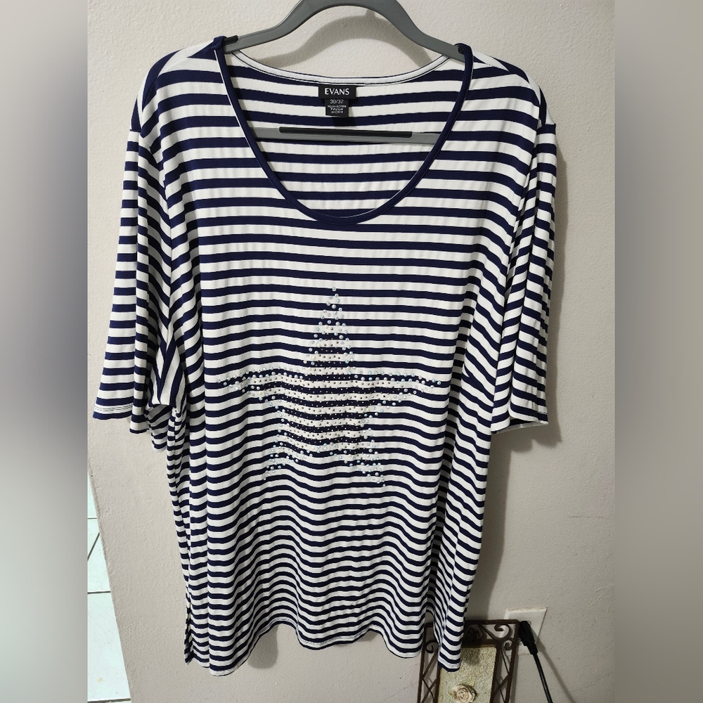 Blue and white strip tunic top